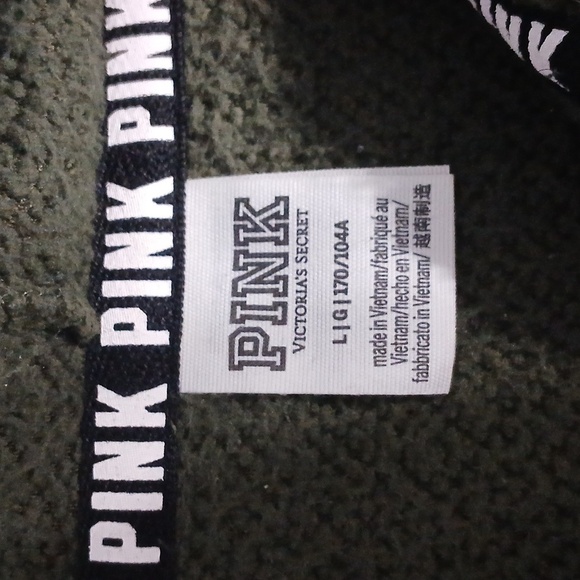 PINK , Olive Green Sherpa Hoodie,pre-loved good conditions,  Sz Large - Picture 3 of 3